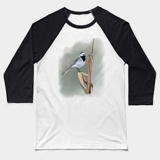 Pied Wagtail Soft Pastel Drawing on Grey Baseball T-Shirt